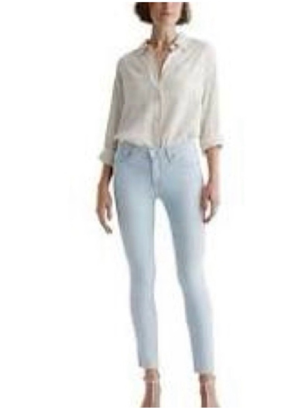 AG Adriano Goldschmied Light Blue High-Rise Skinny Jeans with Raw Hem. 30R